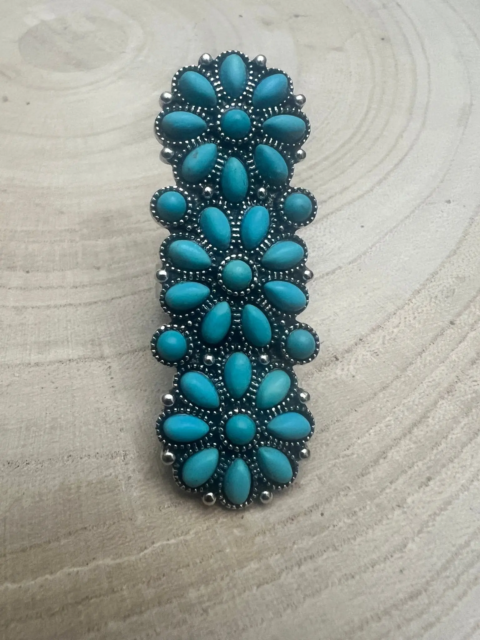 Western Desert Bloom Cluster Adjustable Ring — Faux Turquoise Hand Statement