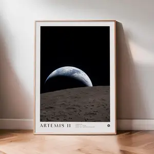 Earthset Artemis II Print | NASA Poster, Earth and Moon, Astronomy Wall Art, Space Gift, Planet Earth Print, NO FRAME