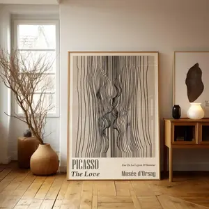 Picasso Line Art Poster - Abstract Love Drawing, Mid Century Modern Print, Frameless Minimalist Wall Decor