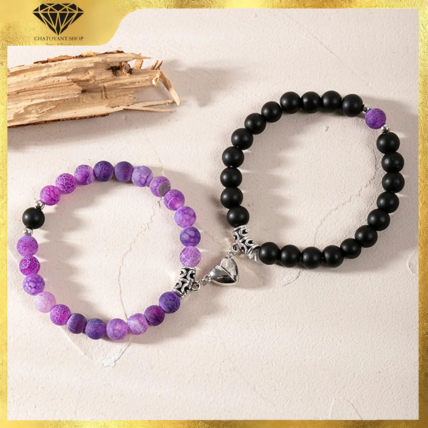 Magnetic Couples Bracelets His and Her Bracelets Heart Matching Bracelets Long Distance Relationship Girlfriend Natural Beaded Bracelet Anniversary Valentines Gifts