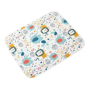 Baby Waterproof Bamboo Fiber Changing Pad, Washable Breathable Diaper Mat, Cute Animal Design, Single Pack, Ideal for Infants