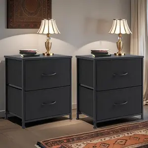 White Nightstand with Drawer, 2 Drawers Dresser for Bedroom, Small Night Stand and Dressers Sets Fabric Drawers, End Table Drawer Living Room (2PCS) Nightstand Small Dresser with 2 Fabric Drawers Side Bedroom End Table Kids Bedside Storage Furniture for 2