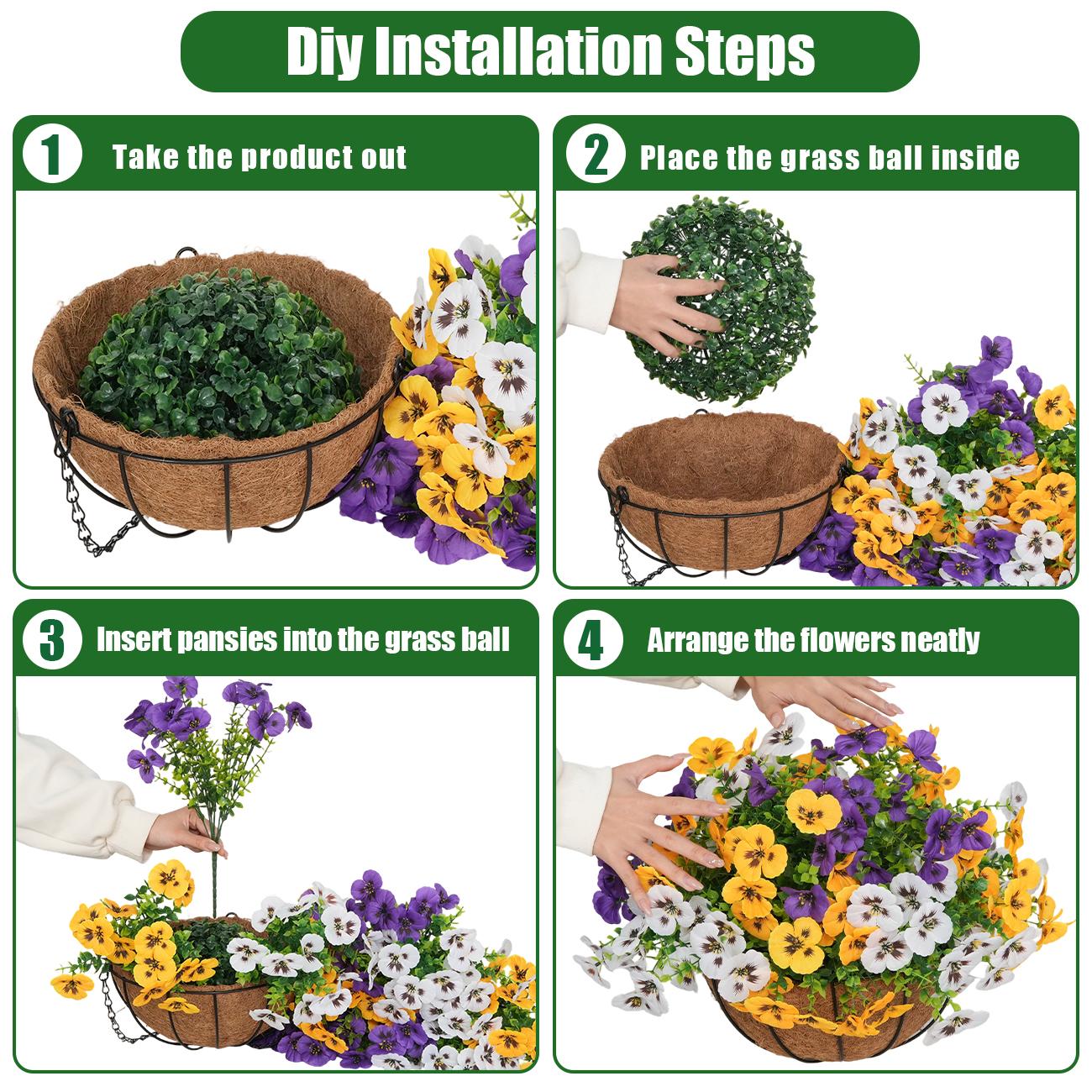 2Pcs UV-Resistant Outdoor Indoor Hanging Flower Baskets, Artificial Flowers for Outside, Pansy Hanging Planter, No-Fade Floral for Porch, Garden, Balcony & Fence Decor 2Pcs UV-Resistant Outdoor Indoor Hanging Flower Baskets, Artificial Flowers for Outside, Pansy Hanging Planter, No-Fade Floral for Porch, Garden, Balcony & Fence Decor