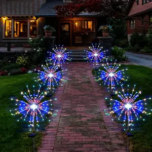 Solar Garden Firework Lights Outdoor Waterproof 6 Pack, 120 LED Sparklers, Colorful, for Patio, Backyard, Sidewalk, Christmas, Parties