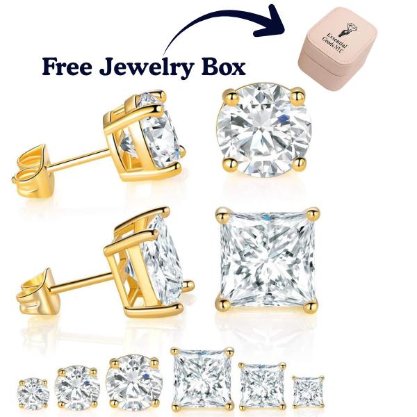 6-Pair Luxury Earrings Set (Looks Like Real Diamonds) Free Gift Box Gold Plated Cubic Zirconia Earrings With Free Jewe