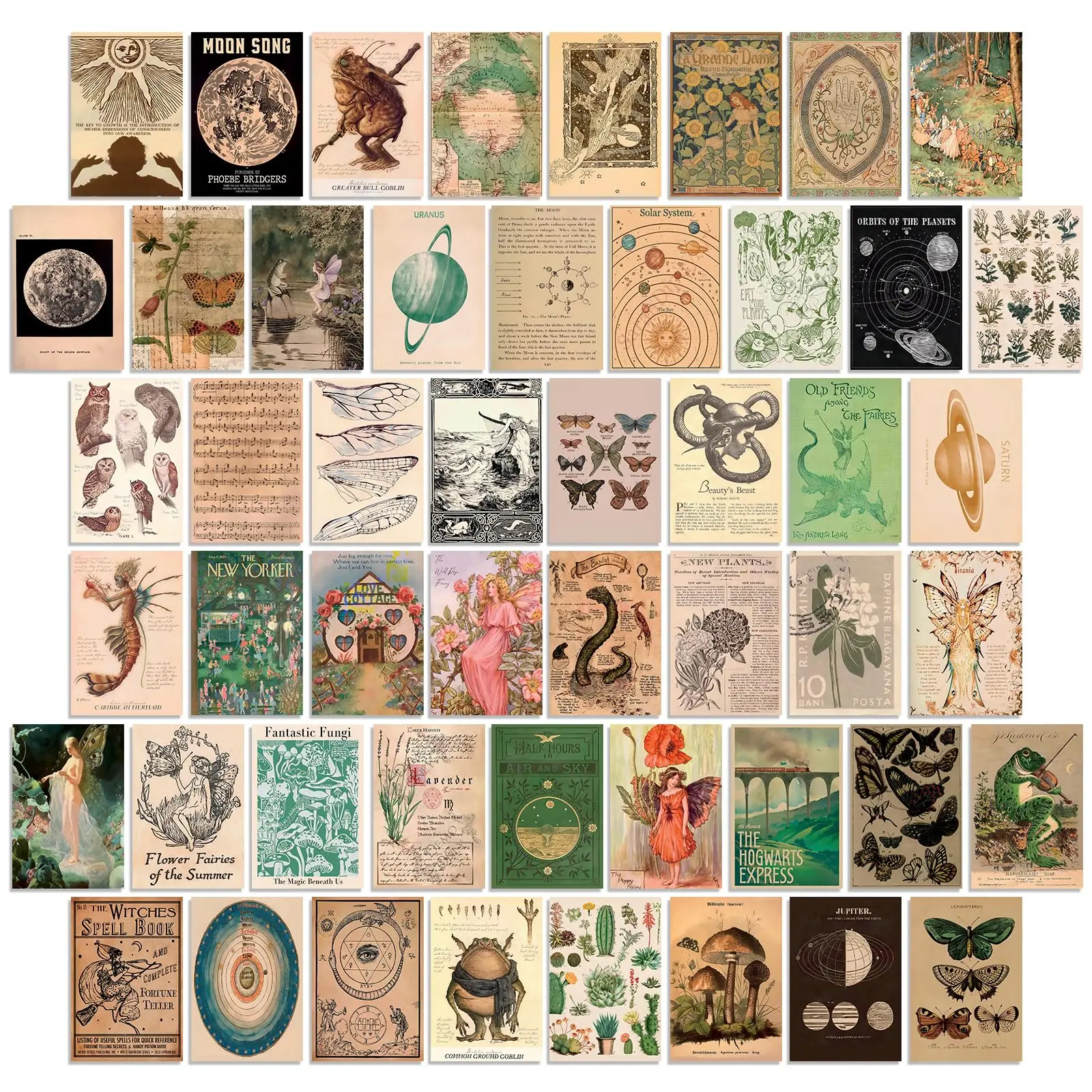 Vintage Fairycore Decor  50pcs Fairy Room Aesthetic Pictures 4"x6" Retro Grunge Wall Collage Kit Cottagecore Goblincore Earthy Art Print Mushroom For Dorm Bedroom