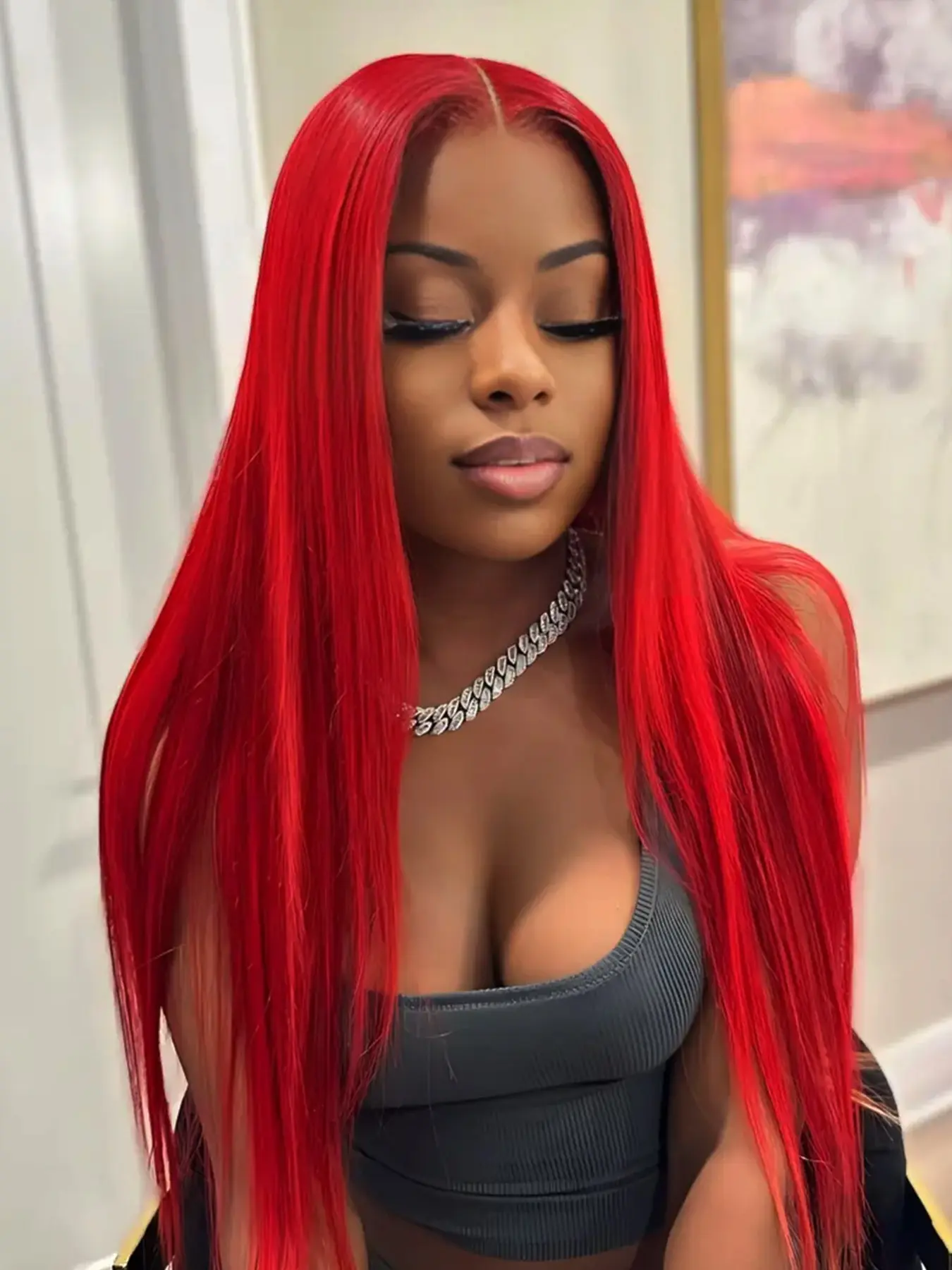 13X4 Burgundy Red Wig Long Straight Synthetic Lace Front Wig Dark Wine Colored Hair Lace Frontal Wigs for Women Party Cosplay High Quality Wigs
