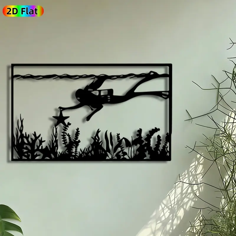 1pc Scuba Diver with Starfish Metal Wall Art, Underwater Explorer Statue Mural, Artistic Metalwork, Intricate Craftsmanship, Perfect for Housewarming, Summer Decor, Perfect for Bathroom Living Room Beach House Decor, Ideal Gift for Ocean Enthusiasts.
