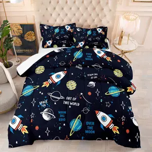 Space Themed Bedding Set, 2/3 Counts/set Including 1 Duvet Cover & 1/2 Pillowcase without Filler, Soft Comfortable Bedding Set for Home Bedroom