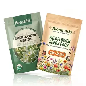 USDA Organic Non-GMO Heirloom Flower Seeds Combo - 50 Double Petal Fragrant Jasmine & 300+ Mixed Wildflower Variety Pack, Monarch Butterfly Friendly
