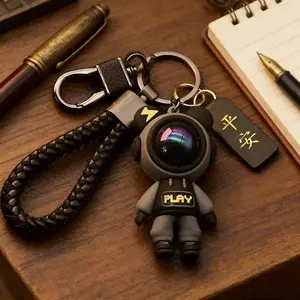 1pc Fashionable Fun Keychain, Lightning Bear & Cartoon Couple Doll Pendant, Creative Astronaut Key Ring, Add Personality To Your Items, Cute Accessory For Car Keys Bag Daily Use