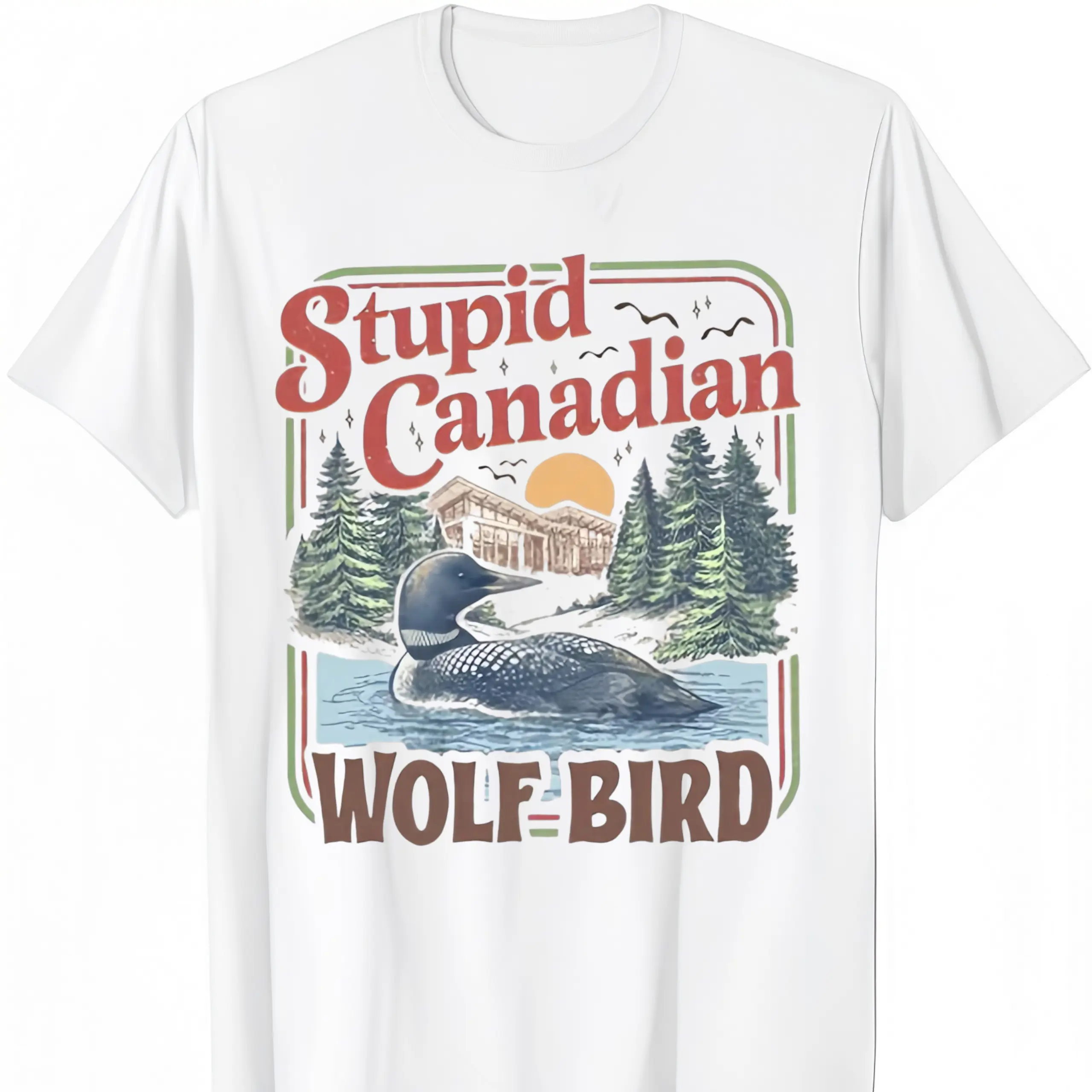 Men's Streetwear Tshirt with Wolf and Loon Print, a Stylish Regular Fit Shortsleeve Design That's Breathable and Comfy, Casual, Everyday, Round Neck, Graphic, Menswear, T-Shirt, Short Sleeve, Cotton, Top, Casual Fit, Printed, Short Sleeve Tee, Wolf Loon A