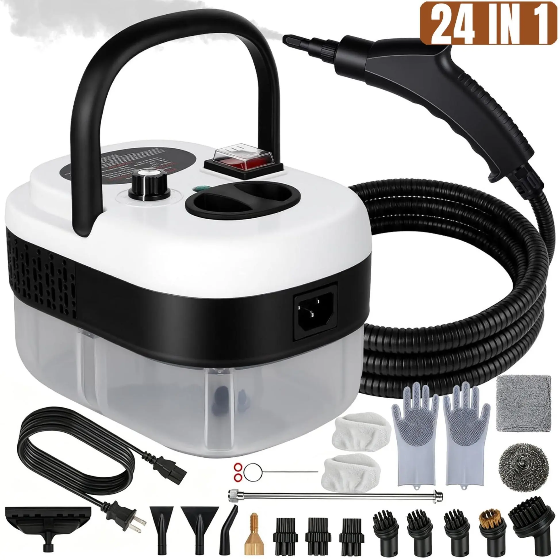 High Temperature Pressurized Handheld Steam Cleaner for Home,1200ml Water Tank,6-Level Adjustable,15s Fast Heat-Up,20pcs Accessories, Portable Steamer for Car, Household, Tile and Grout Deep Cleaning (White)