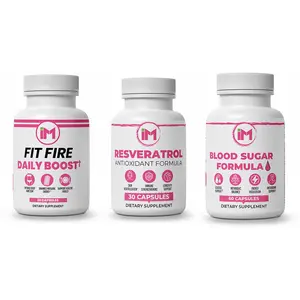 IM Triple Action Pack - IM Fit Fire & IM Blood Sugar & IM Resveratrol - Green Tea Leaf Extract, Apple Cider Vinegar, Berberine HCL, Ginger Root - Fitness Supplement