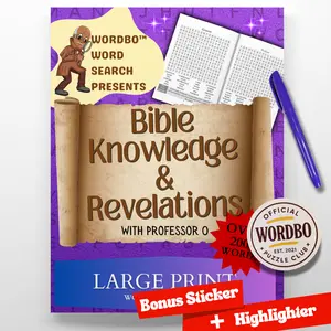 Wordbo Word Search Presents Bible Knowledge & Revelations — Large Print Word Search (100 Puzzles) + Puzzle Pro Sticker & Highlighter