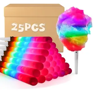 25 Pcs LED Cotton Candy Cones - Glowing Cotton Candy Sticks for Parties - Reusable & Waterproof Cotton Candy Holders - Vibrant Colors for Christmas, Birthdays & Events