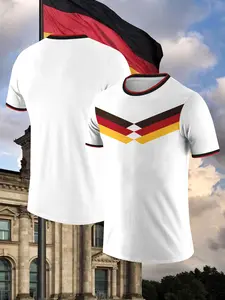 New Germany Men's Home Soccer Jersey (Short Sleeve) Features a geometric diamond pattern in red, yellow, and orange Designed for both training and matches Machine washable, colorfast, and easy to care for