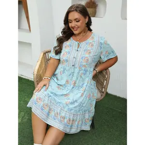 Full Printed V Neck Dress, Spring Summer Casual Sleeveless Skirt, Female Clothing