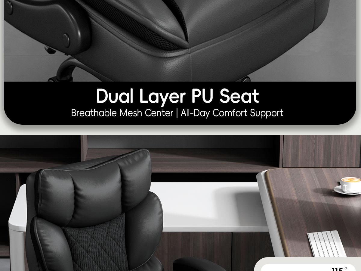 Vonesse Ergonomic PU Leather Executive Chair, Multi-use Gaming & Office Desk Chair, Flip-Up Armrests, Double Padded Backrest & Ventilated Seat Cushion V0568A