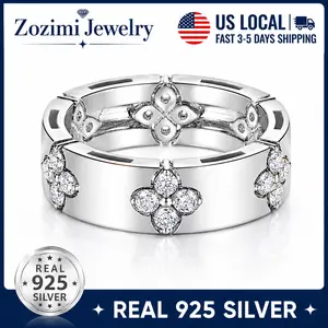 S925 Sterling Silver Clover Band Ring, Stackable Jewelry Accessories for Men & Women,Elegant All-match Fashion Accessories for Daily wear