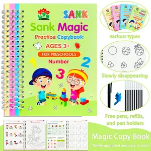 Teeny Baby Pre-School Writing Practice Books Set, Tracing Preschool Books, Numbers Letters Math Drawing, Reusable Groove Design, Includes Pen & Refill, Visual Learning Tools, Paper Book