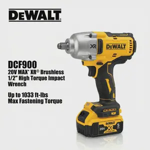 DEWALT DCF900NT Brushless Motor High-Torque Cordless Impact Wrench - 20V Lithium-Ion Battery, 1396Nm Max Fastening Torque, 0-2300 RPM, 0-2200 Impacts Per Minute, Professional Detachable Mechanic Tool for Lug Nuts, Bolt Removal, Mechanic Too