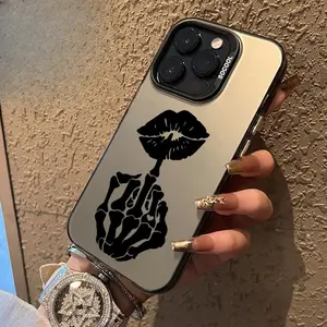 Skeletal Kiss Gesture Pattern Soft Phone Case, Shockproof Drop-Protection Durable PC Casing, Protector Accessory for iPhone 11 12 13 14 15 16 Pro Max XR XS Plus E Smartphone