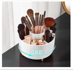 Makeup Brush Holder Organizer,360° Rotating Makeup Brush Organizer,5 Slot Make up Brushes Cup for Cosmetics, Nail Polish, Art Supply, Bathroom Vanity Desktop Organizer - White