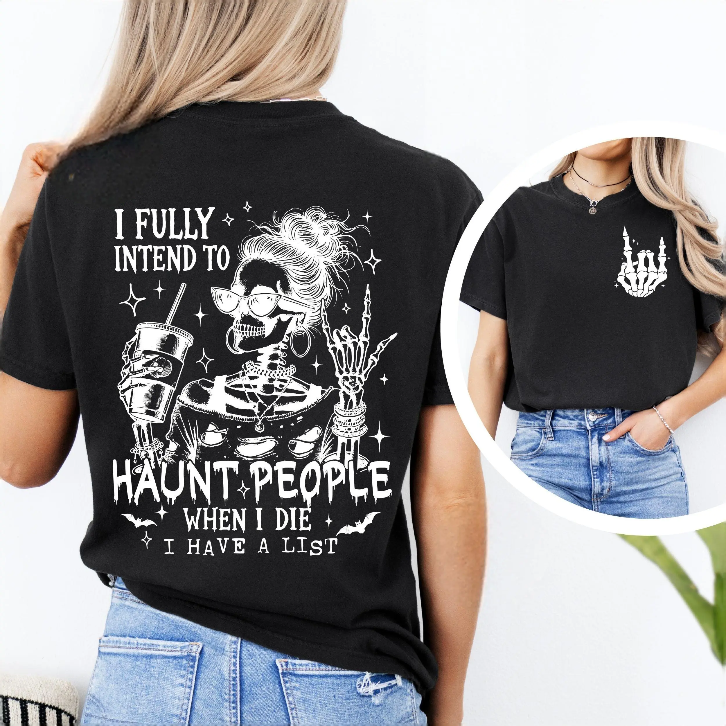 Women's Sarcastic Skeleton Graphic Tee, Funny Short Sleeve Casual Top in a Soft, Smooth Cotton Blend for Halloween and Everyday Wear
