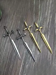 Fashionable and personalized metal sparkling diamond Gothic sword detachable earrings are suitable for daily wear, vacation dates, and other occasions, and are also a surprising and exquisite small gift, Stainless Steel Earrings, Cross Earrings