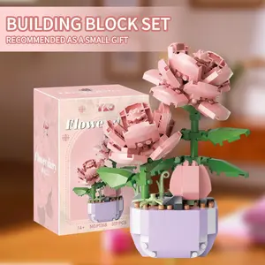 317 Piece DIY Eternal Block Flower Set, Rose Flower Blocks, Cute Planter Puzzle Toy, Mini Building Blocks, Birthday Craft Kit