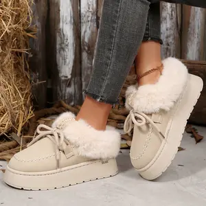 Women's Cozy Plush Platform Boots Stylish Ankle Mini Snow Boots with Non-Slip Sole Indoor Outdoor Shoes for Winter Outfits