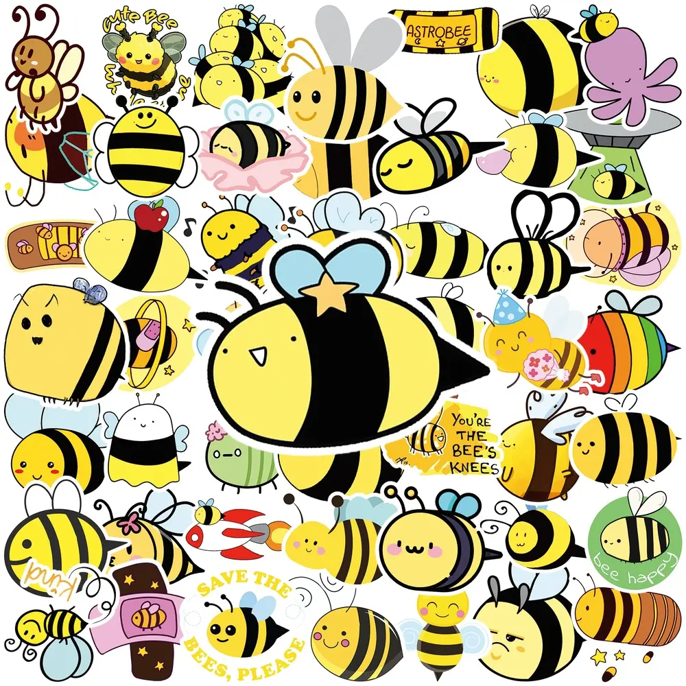50Pcs Cute Bee Stickers, Cartoon Bumblebee Vinyl Sticker Pack, Aesthetic Waterproof Decals, Lovely Bee Pattern Stickers for Car Window, Water Bottle, Laptop, Skateboard, Gifts for Teens Insect Lovers #BeeStickers #BumblebeeStickers #StickerPack