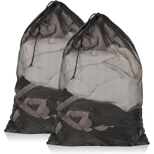 2 Pack Mesh Laundry Bags, 23 x 34 Inches Heavy Duty Mesh Laundry Bag, Large Laundry Drawstring Bag for College, Dorm, Travel, Family and Apartment Dwellers, Black