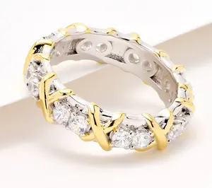 Diamonique Two Toned XO Band Ring, Sterling & 14k Plated