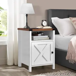 HOMBCK Farmhouse Nightstand, End Table, End Tables with Barn Door and Shelf, Modern Bed Side Table Nightstands Set for Bedroom, Living Room