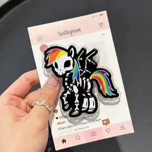 Rainbow Unicorn Skull with MagSafe Phone Grip, Horror Aesthetic Magnetic Phone Holder, Kawaii Scary Fan Gift , Kindle Accessories sticky Baby mount Library Card Flower-Shaped Multi-Functional Stand Universal Car