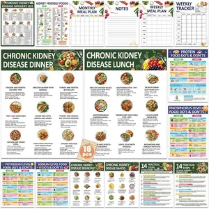16Pcs Kidney Friendly Food List Chart Poster Renal Diet Guide for Chronic Kidney Disease High Protein Low Potassium Foods List for Beginners Diet Plan Kidney Awareness Supplies