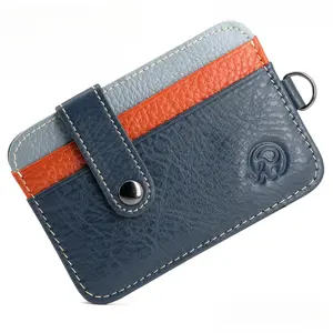 Men's Leather Card Holder Wallet with Color Blocking Design Top Grain Cowhide for Credit ID Cards Slim Minimalist Business Card Case Organizer