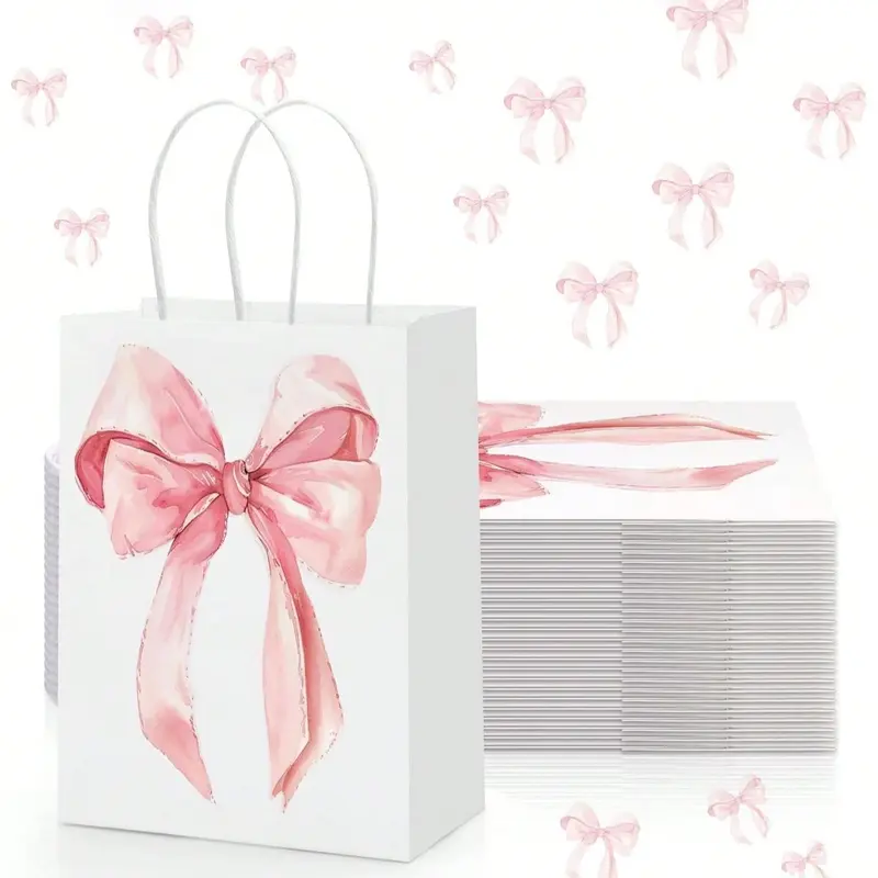 Bow Paper Gift Bags, 4-12pcs Set, Perfect for Parties & Weddings, Ideal for Baby Baptisms & Holidays, Decorative Small Paper Bags, Party Gift Packs, Gift Wrapping Supplies