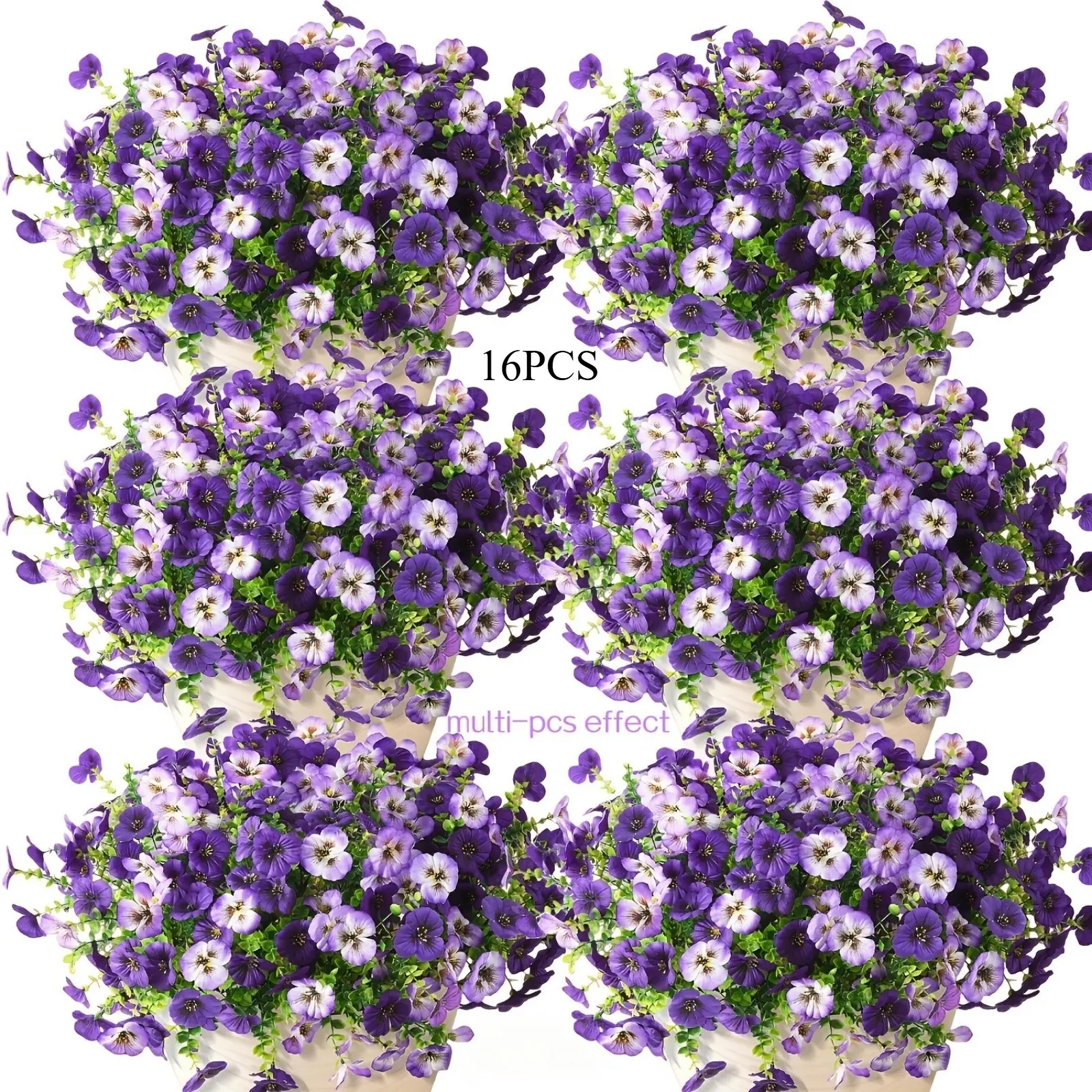 16pcs Outdoor Artificial Flower Decor, Artificial flower decorations, UV-Resistant Fade-Proof Fake Pansy Flowers, Suitable for Outdoor Gardens, Porches, Hanging Baskets, Outdoor Planters, Wedding Arrangements, Holiday Parties, Indoor Home Decor