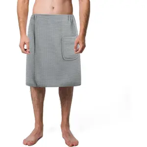 Quick Dry Microfiber Waffle Bath Towel  Wrap for Men,  Size - 20 in. Length x 58 in. Sweep (Gray)