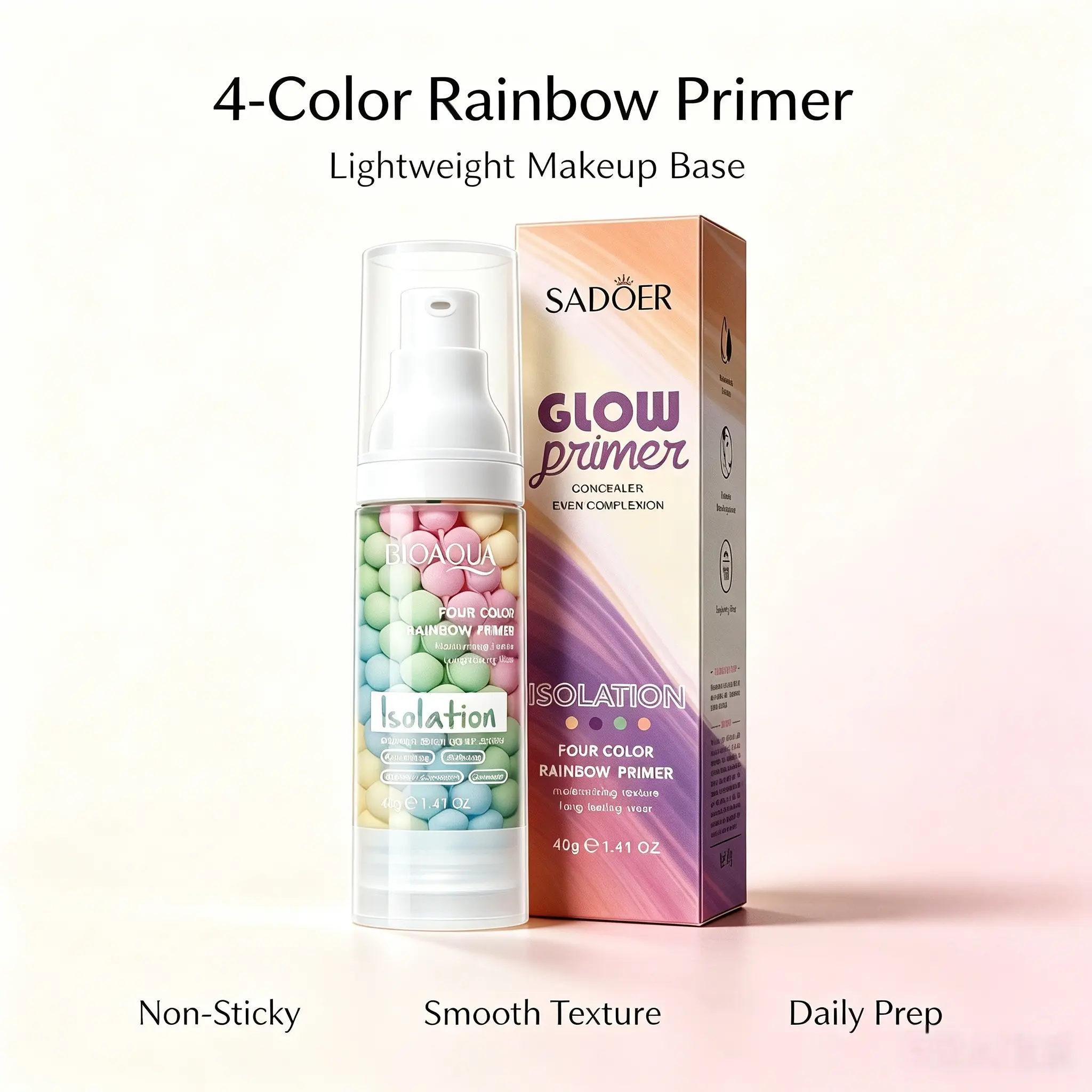 4-Color Rainbow Face Primer, Lightweight Cream Makeup Base, Smooth Texture, Non-Sticky Daily Face Primer for Makeup Prep