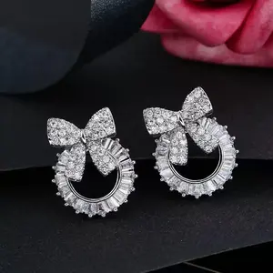 Daily Wear Non-repetitive Design Statement Earrings with Cubic Zirconia Fashion Bow Design High-Quality Jewelry