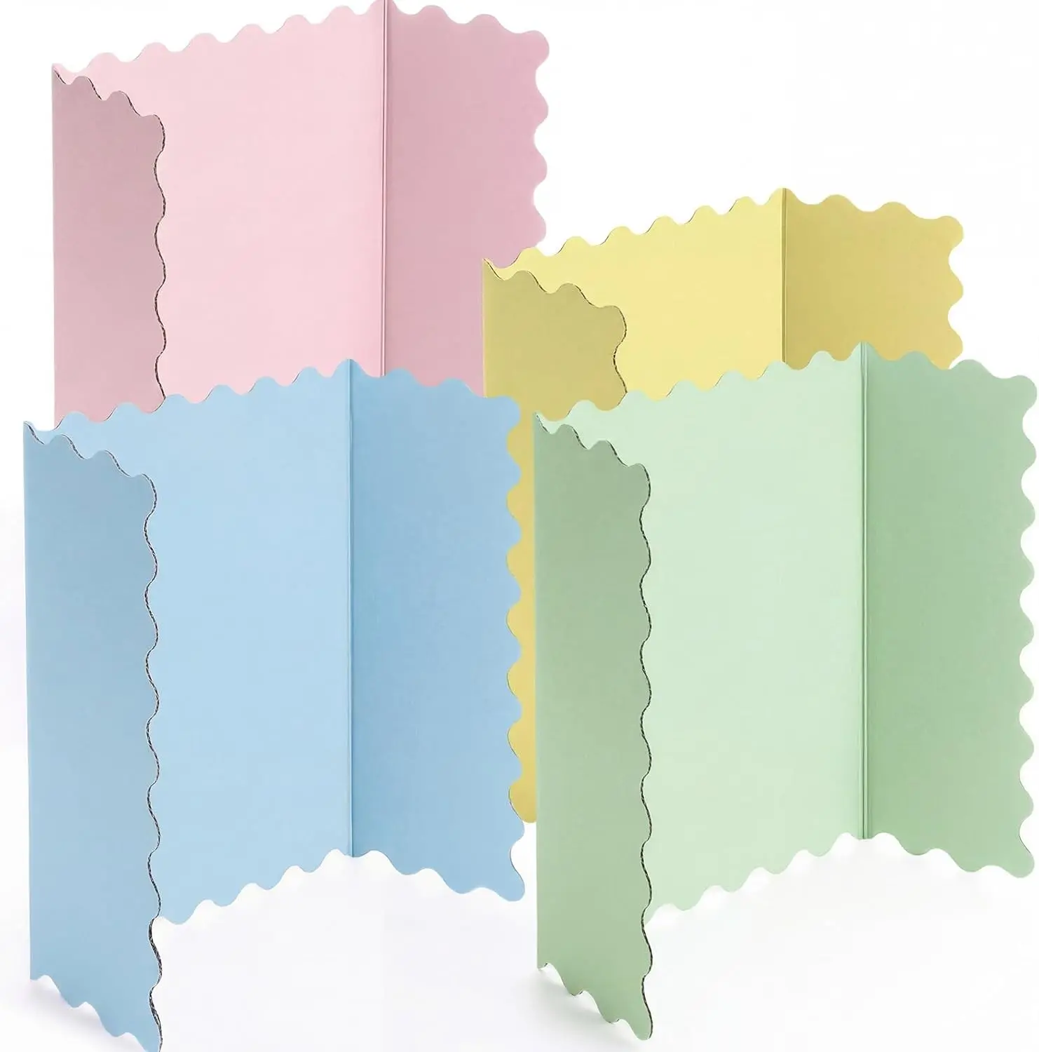 4 Pack 24" x 16" Trifold Poster Board Macaron Colors Corrugated Scalloped Small Foldable Display Boards for Presentation Science Fairs Event School Projects