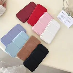 Solid Color Phone Case with Card Holder, Foldable Phone Protective Cover, Phone Accessories Compatible with iPhone 11 12 13 14 15 Pro Max, Casing, Smartphone