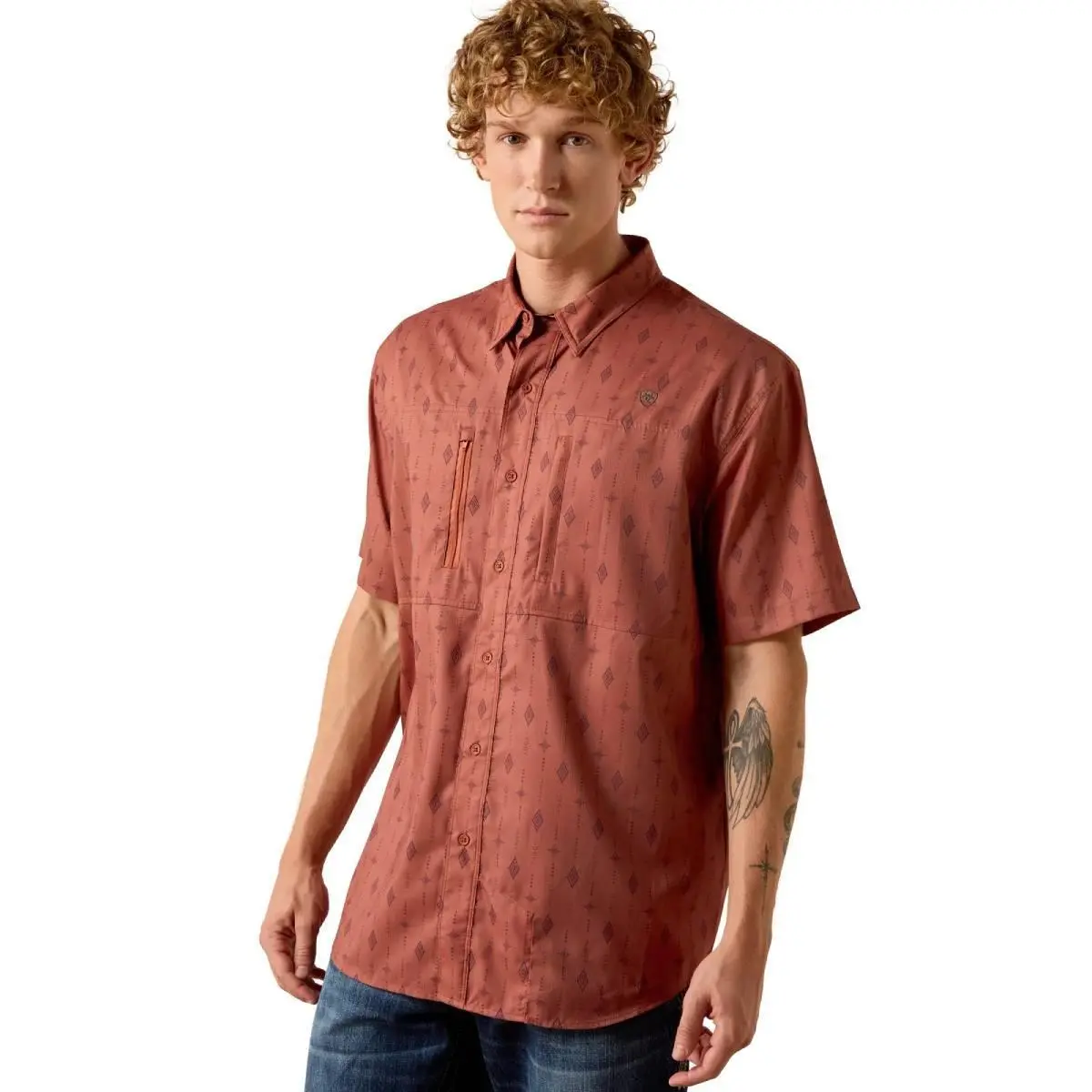 Ariat Men's Printed VentTEK Classic Fit Brown Short Sleeve Shirt