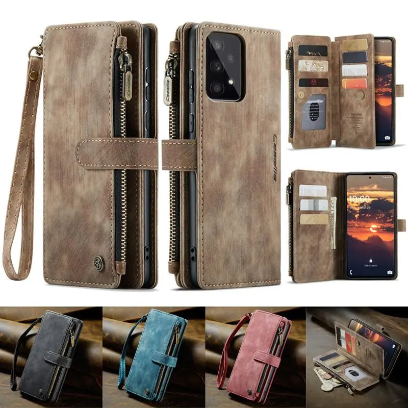 Flip Leather Phone Case For Samsung Galaxy A17 A37 A57 A56 A36 A16 A55 A35 A15 A54 A34 A14 A53 A13 A52 Zipper Wallet Cards Cover