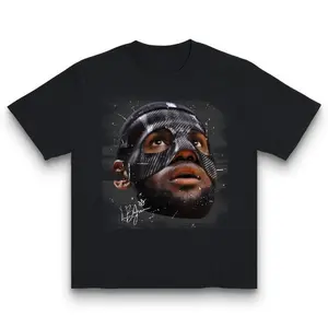 T-shirt with LJ Mask Image & Signature, Basketball Sports Trendy Tee, For Women, For Men [180G 100% cotton, lightweight and breathable, soft and comfortable]