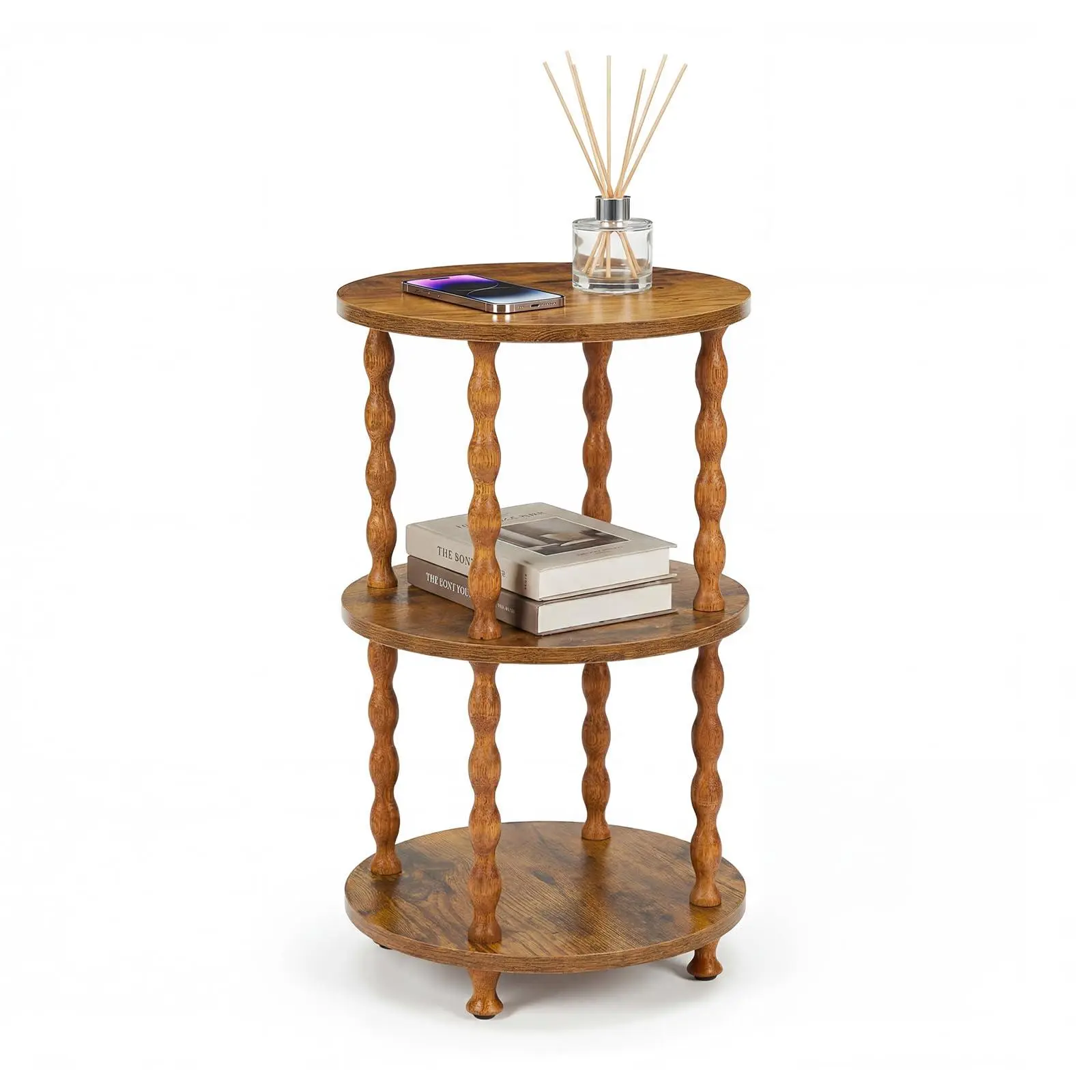 GARVEE 3-Tier Spiral Support Round Side Table - Compact Coffee Table for Living Room, Bedroom, Balcony, or Study - Modern Home Furniture - Vintage Style - Vintage Color